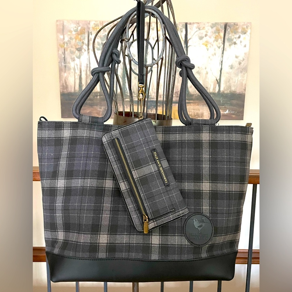 NEW Farmhouse Is My Style Two Piece Deluxe Leather Cloth Tote & Wristlet